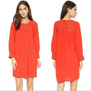 Madewell Daybreak Eyelet Red Linen Blend Casual Long Sleeve Shift Dress XS